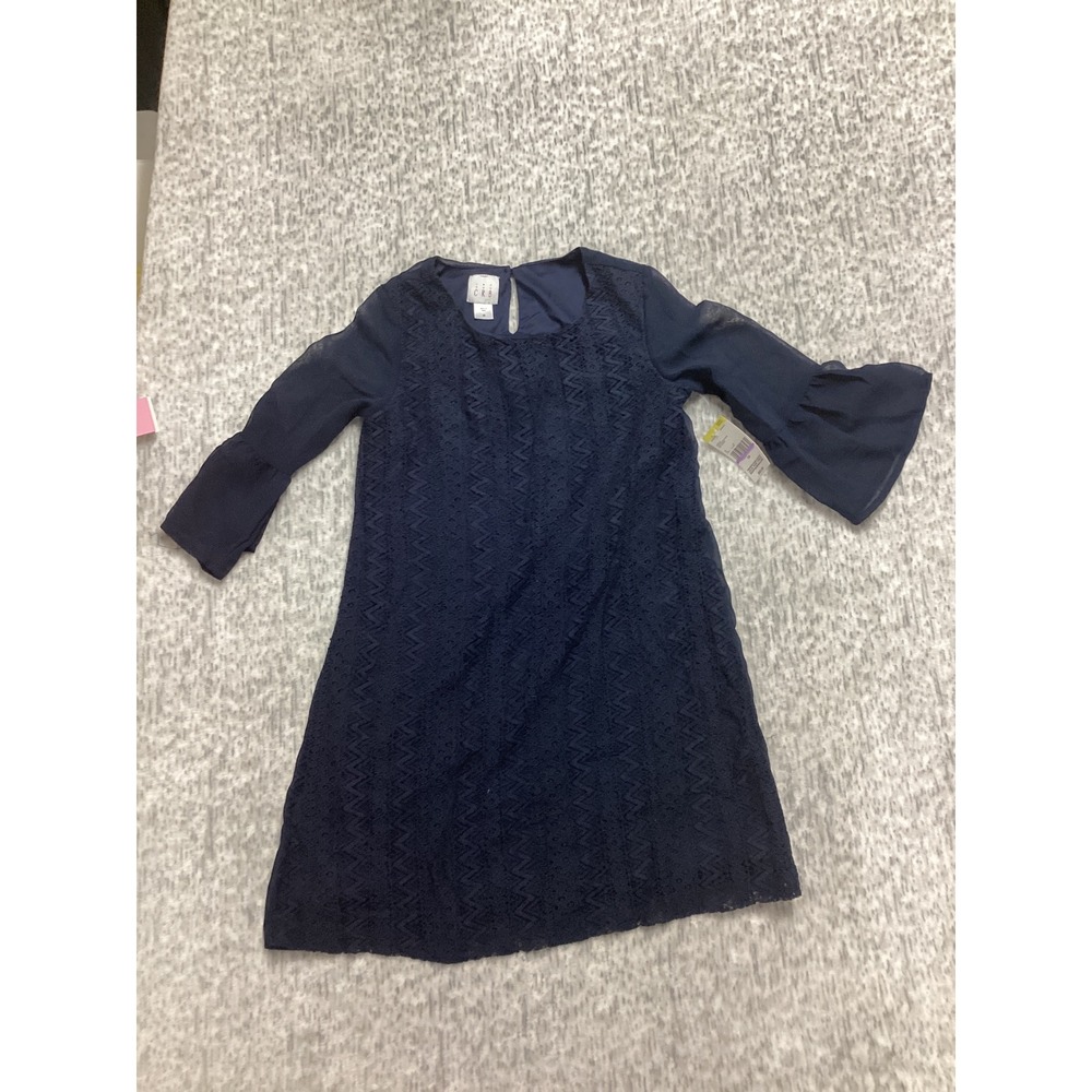Girls Lace Chiffon Dress Navy Blazer Blue‎ Bell Sleeve Size 10 S21058U-HT-L NWT